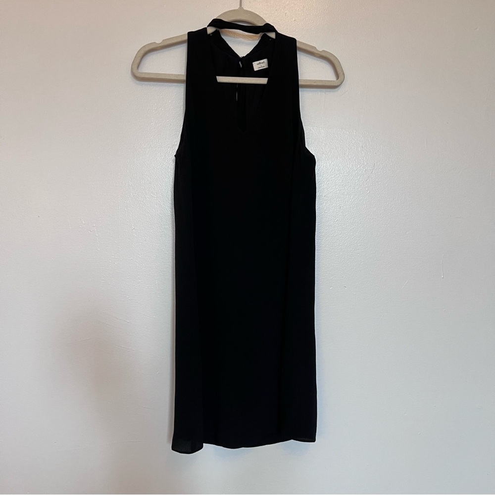 Aritzia Wilfred black mini dress with neck tie